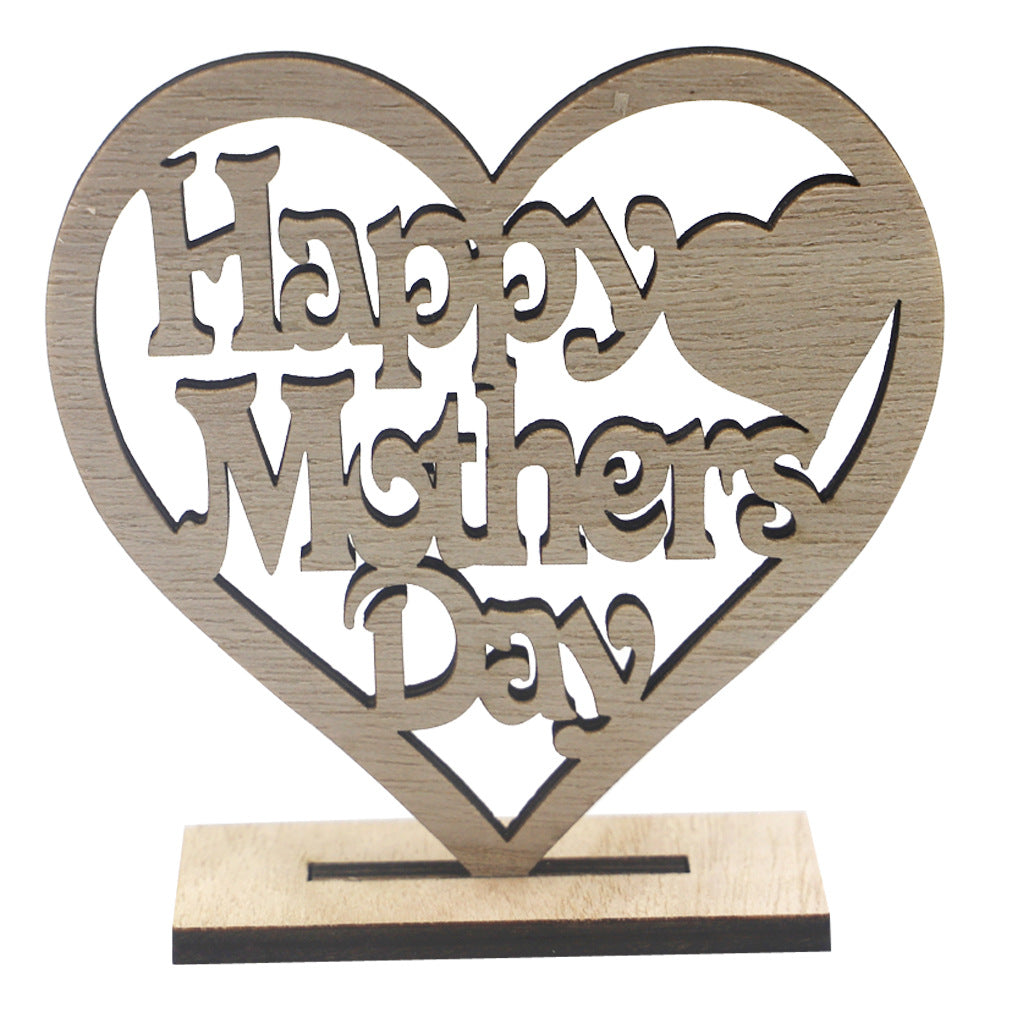Wholesale of Wooden Mother's Day Heart-shaped Hollow Letter Ornaments